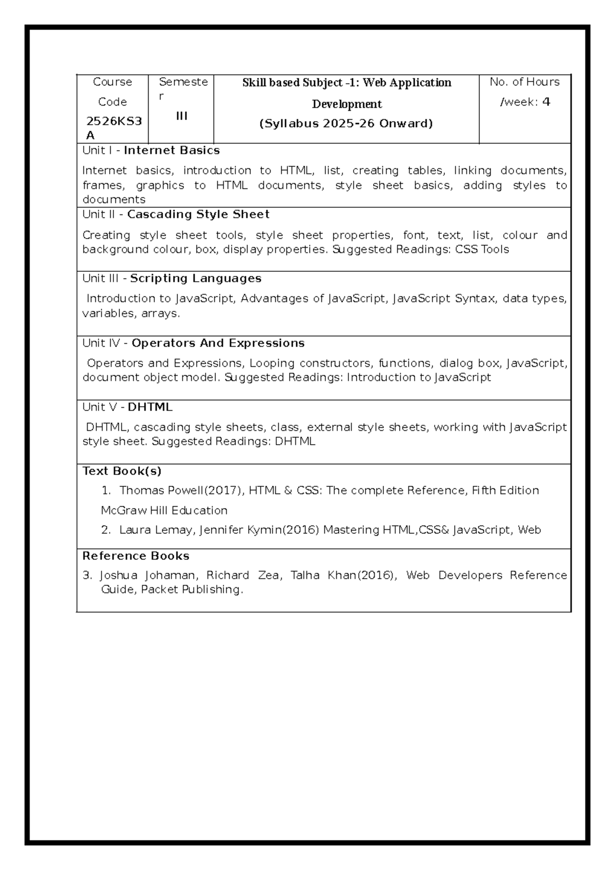 Web Application Development 2526KS3: Internet Basics & DHTML Guide ...