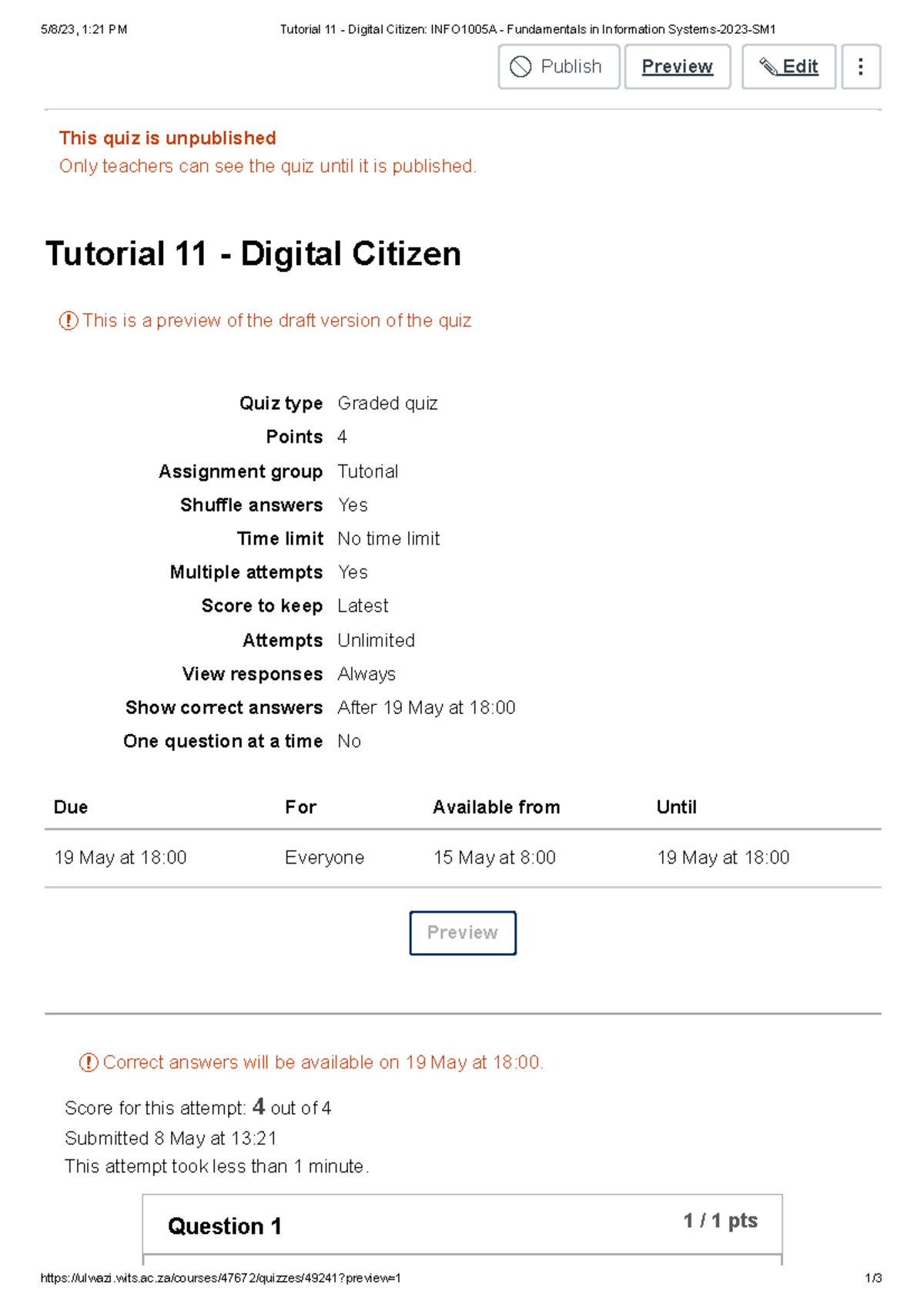 Tutorial 11 Answers: INFO1005A Digital Citizen Quiz - Studocu