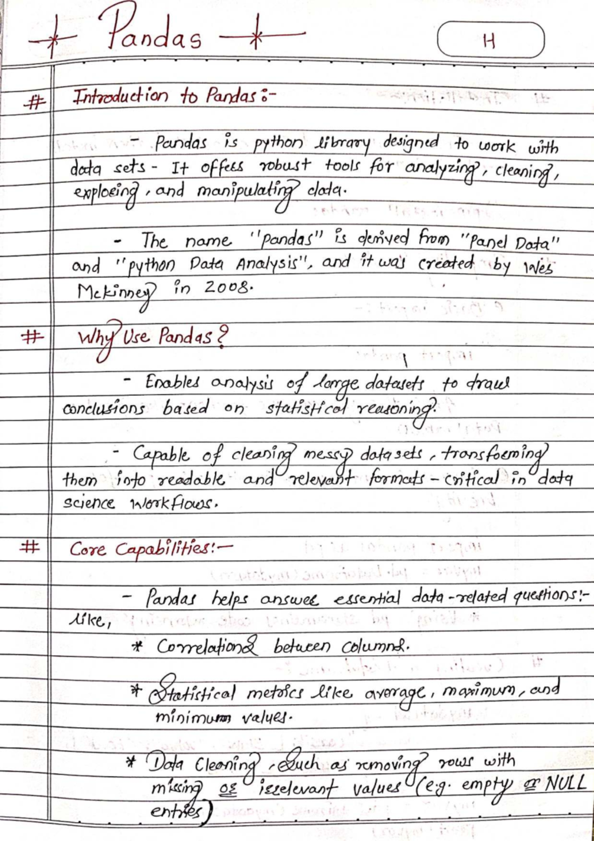 Pandas H: In-Depth Notes on Data Analysis and Manipulation - Studocu