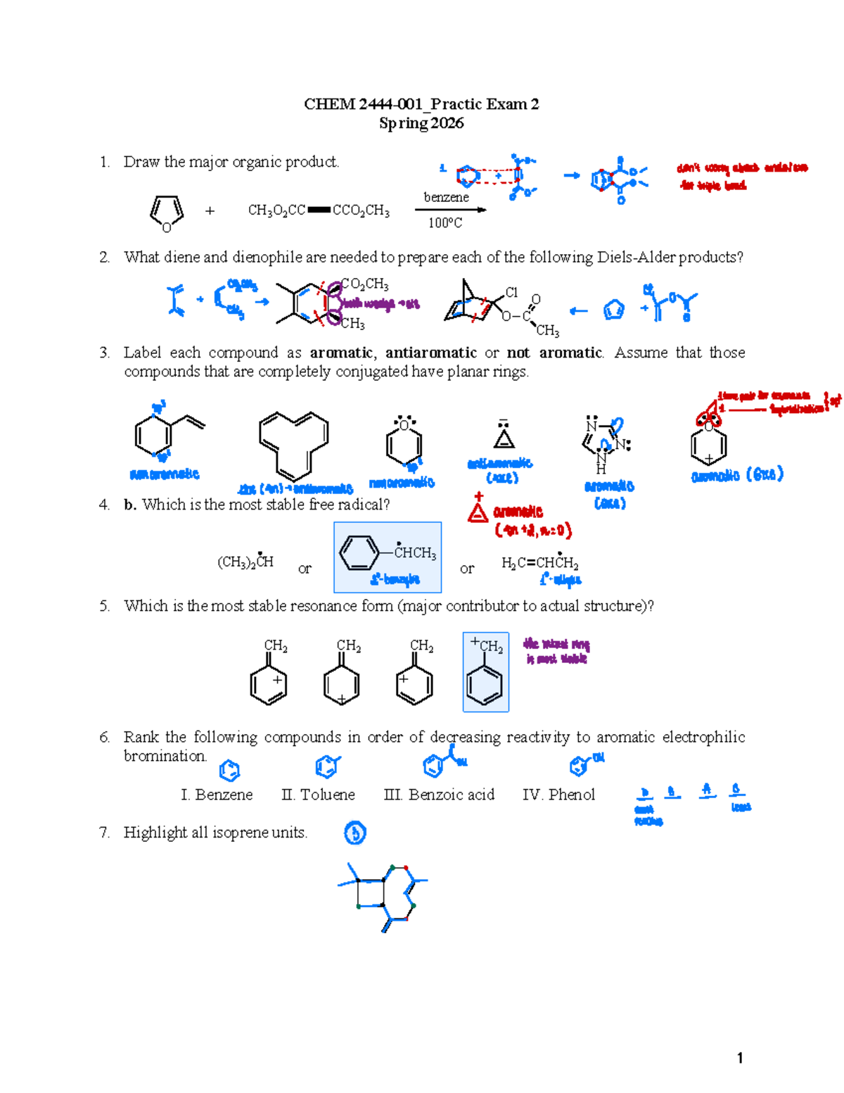 Practice Exam 2 CHEM S26: Organic Chemistry Concepts and Reactions ...