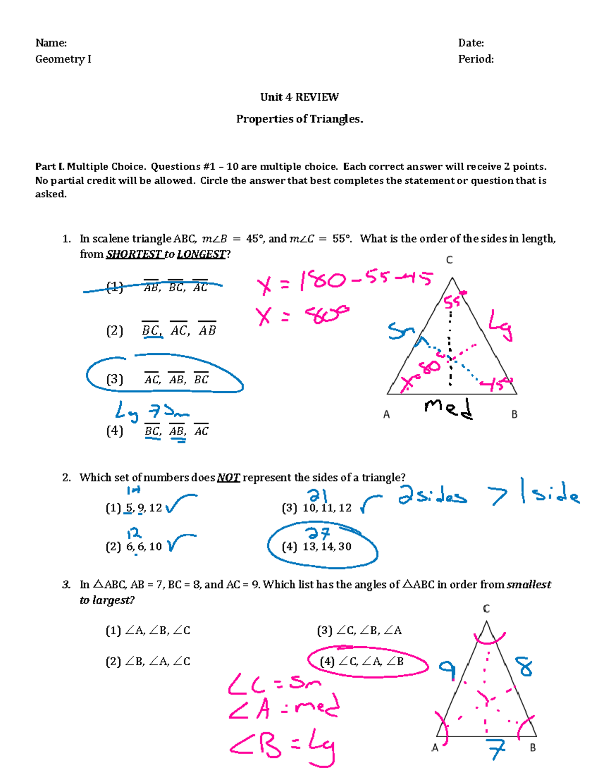 Kami Export - Unit 4 Exam Review - Name: Date: Geometry I Period: Unit ...