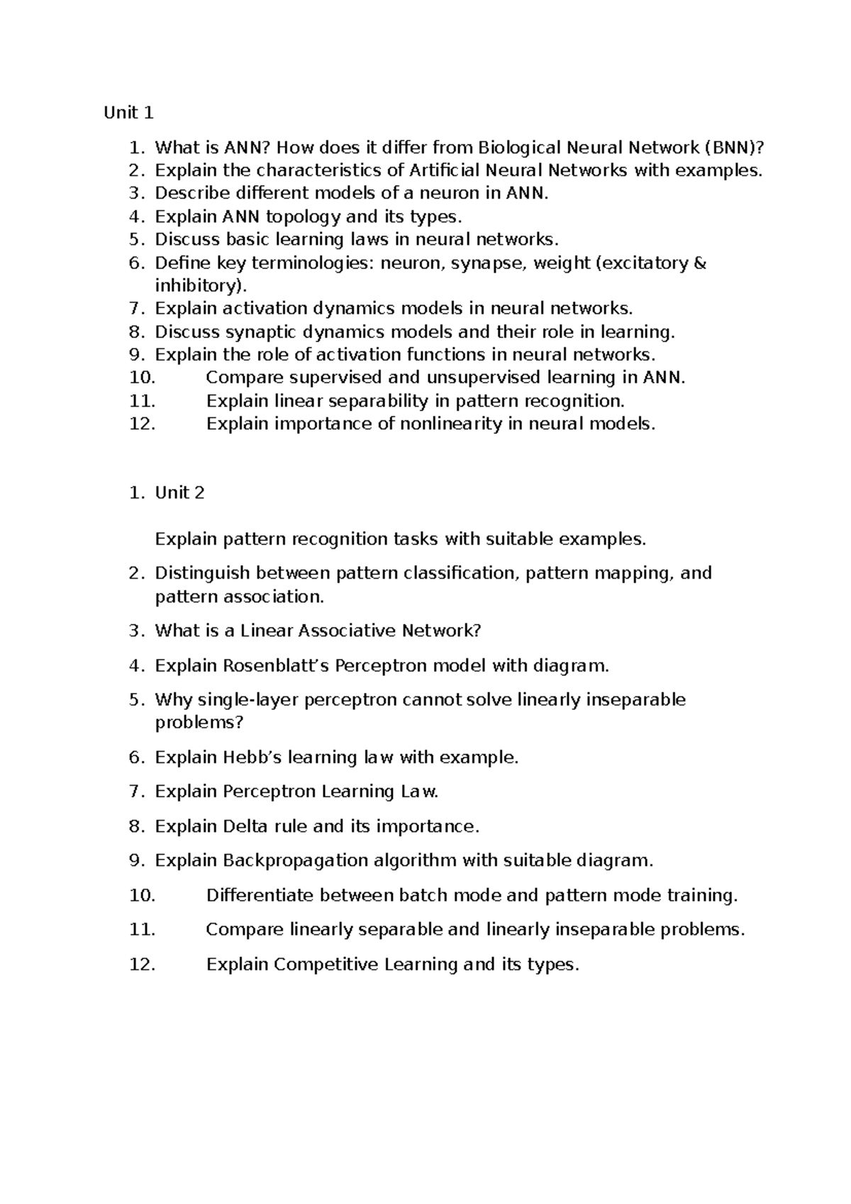 ANN 101: Comprehensive Question Bank on Artificial Neural Networks ...