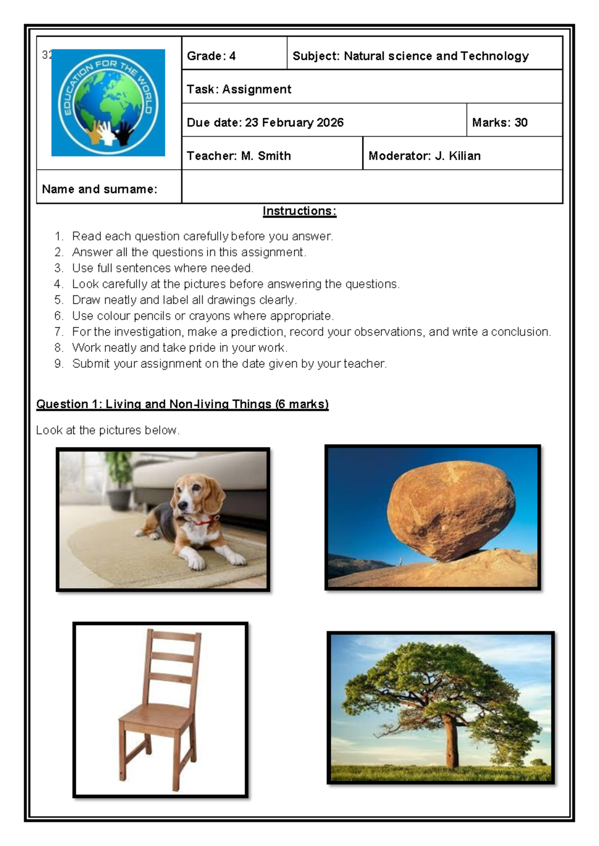 Natural Science Assignment: Grade 4 Task (Due: 23 Feb 2026) - Studocu