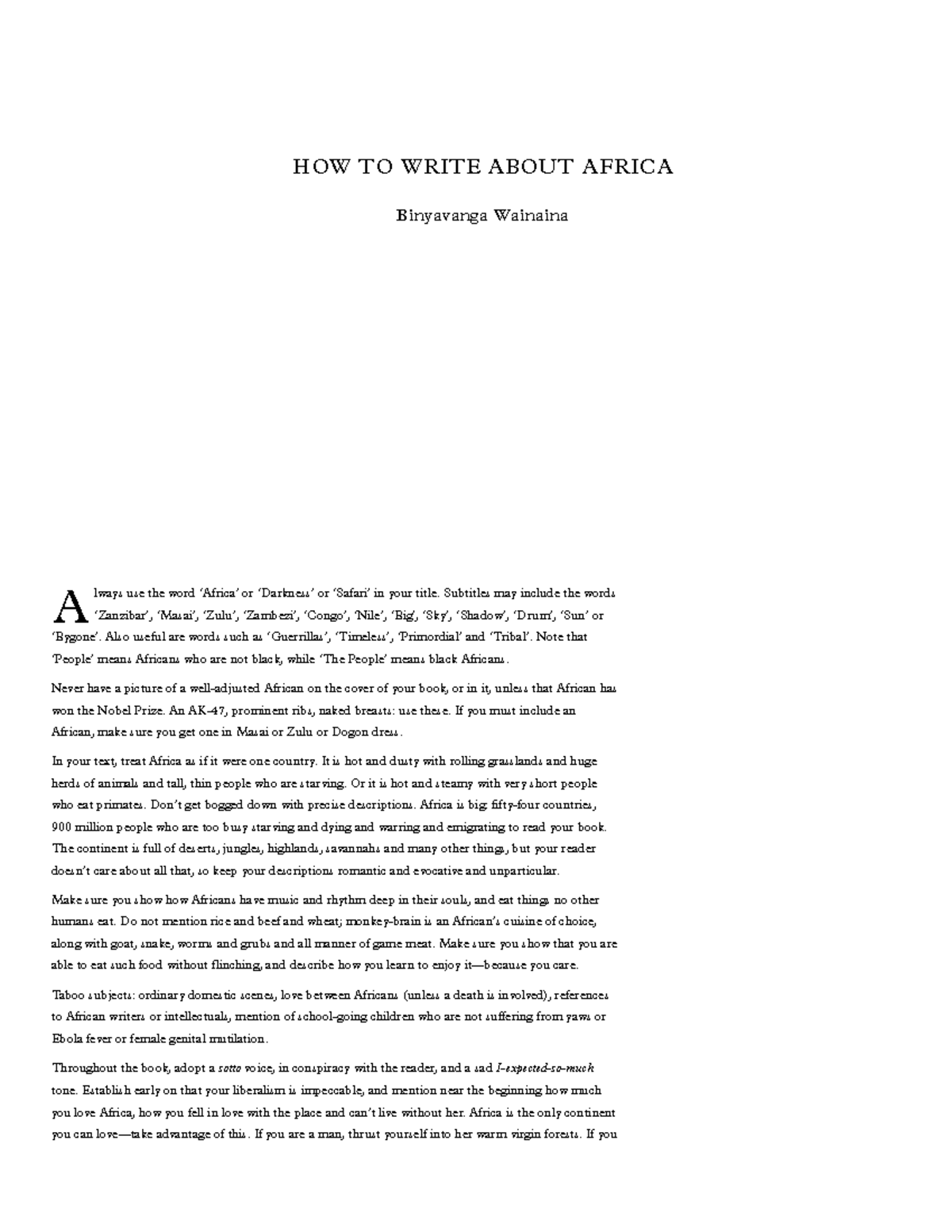 How to Write About Africa: A Satirical Guide (ENG 101) - Studocu