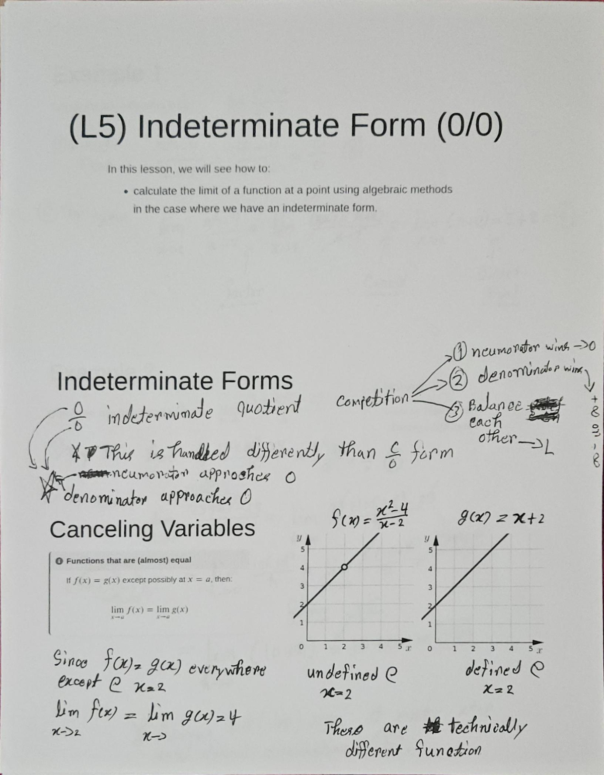 (L5) Limit Calculations for Indeterminate Forms: Algebraic Methods ...