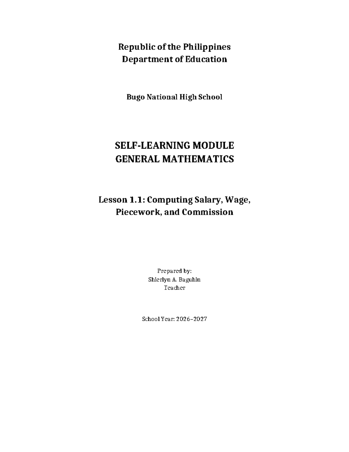 Gen Math Module 1: Computing Salary, Wage, and Commission - Studocu