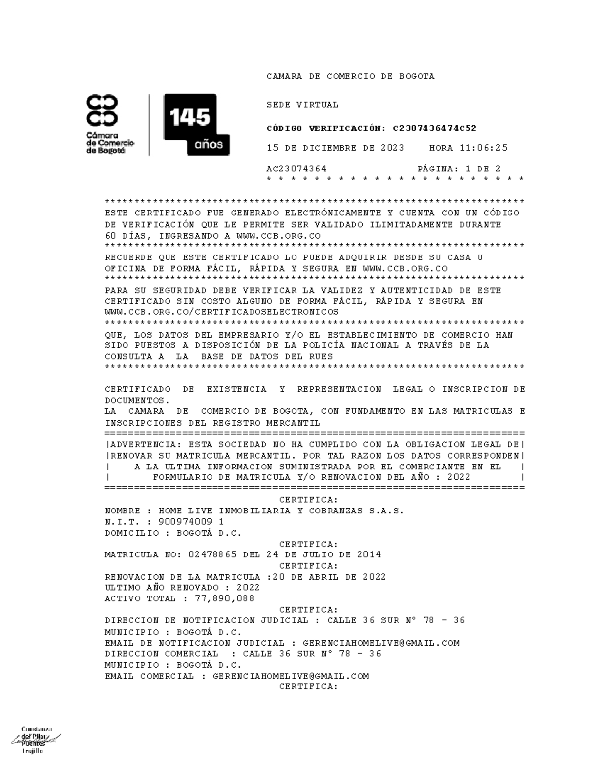 SC2307436474 C52 - fsdfasdf - CAMARA DE COMERCIO DE BOGOTA SEDE VIRTUAL ...