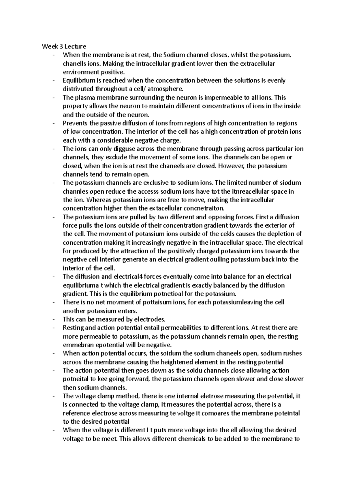 Neuroscience 101 - Week 3 Lecture Notes on Membrane Potentials - Studocu