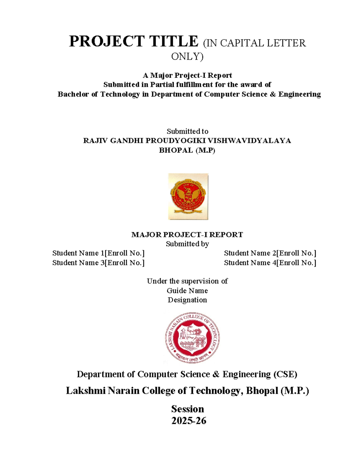 B.Tech CSE Major Project Report Format Guidelines - Studocu