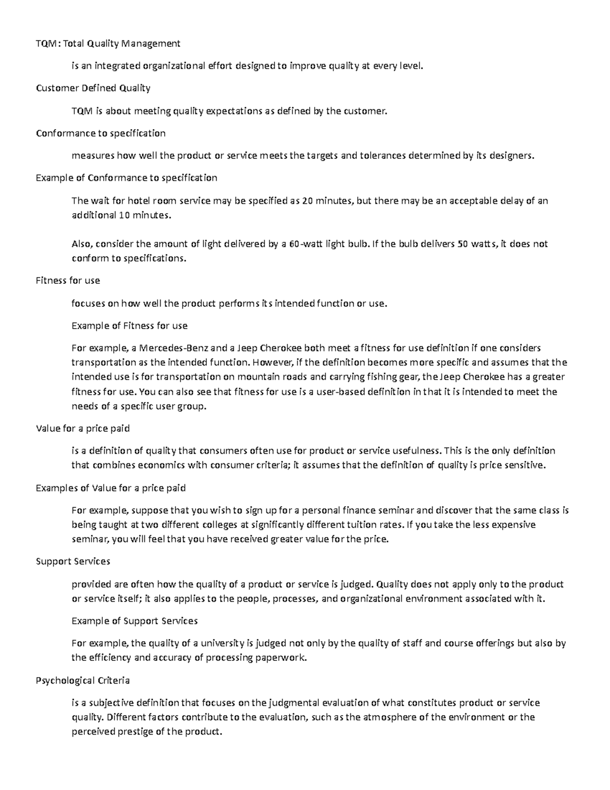 C215 Operations study guide - TQM: Total Quality Management is an ...