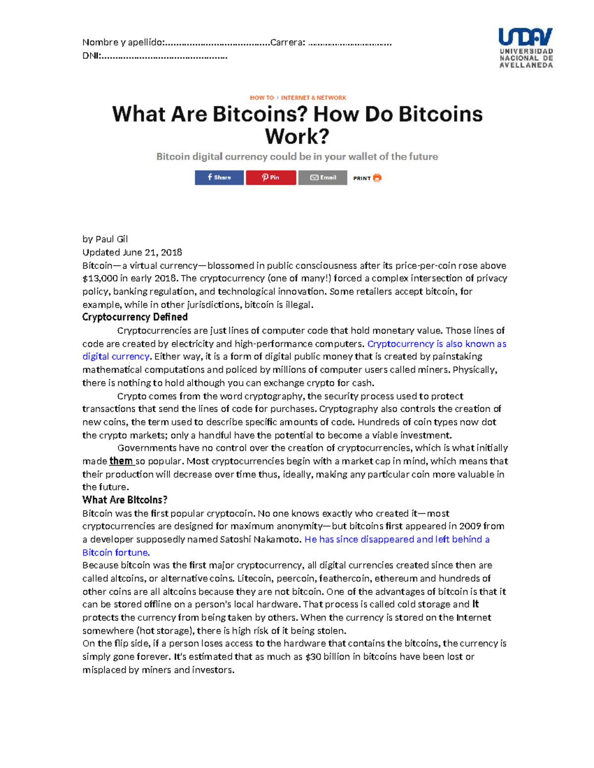 Bitcoins - Texto 2: Understanding Cryptocurrency and Its Impact - Studocu