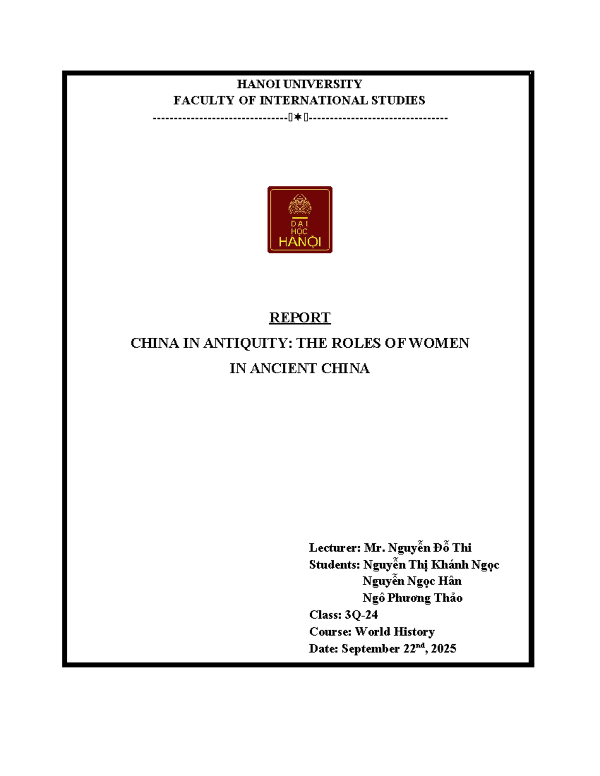 WH Report: The Roles of Women in Ancient China - Studocu