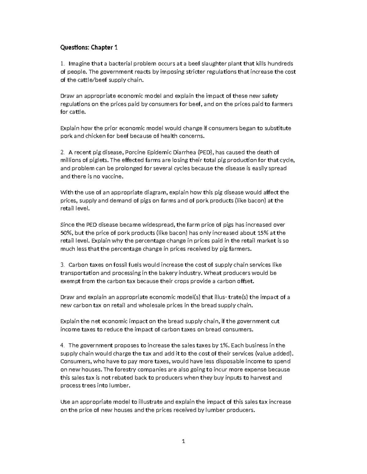Questions Chapter 1 - sample q - Questions: Chapter 1 Imagine that a ...