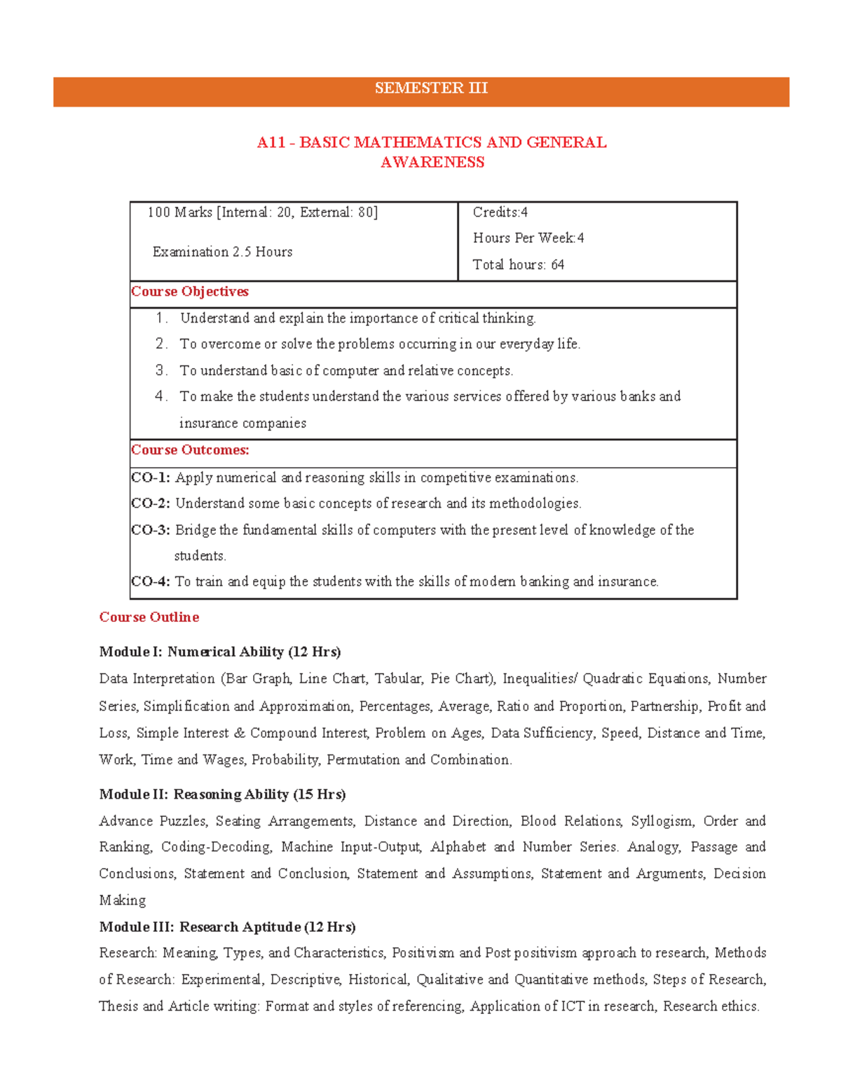 A11 Basic Mathematics & General Awareness Exam Notes (100 Marks) - Studocu
