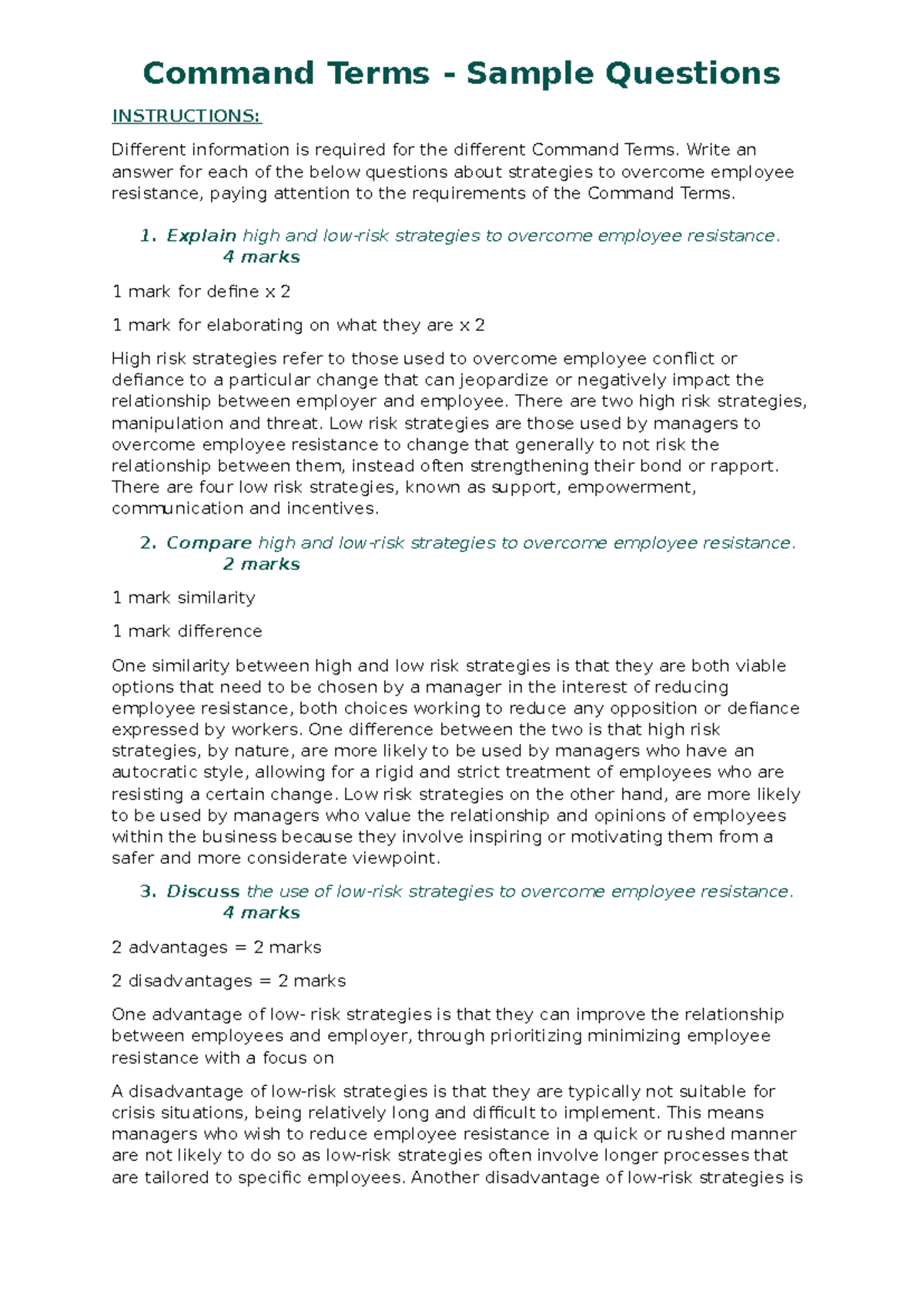Command Terms: Strategies to Overcome Employee Resistance - Studocu