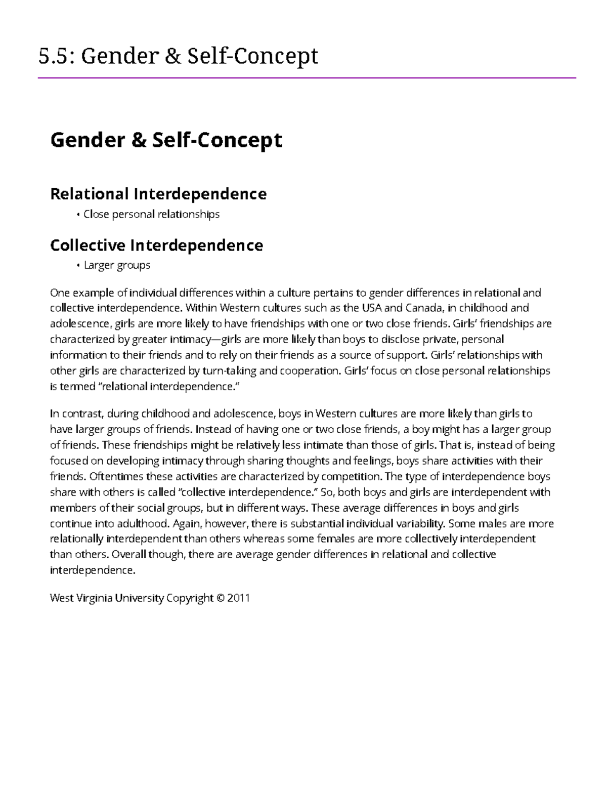 Gender Differences in Relational & Collective Interdependence (5.5 ...