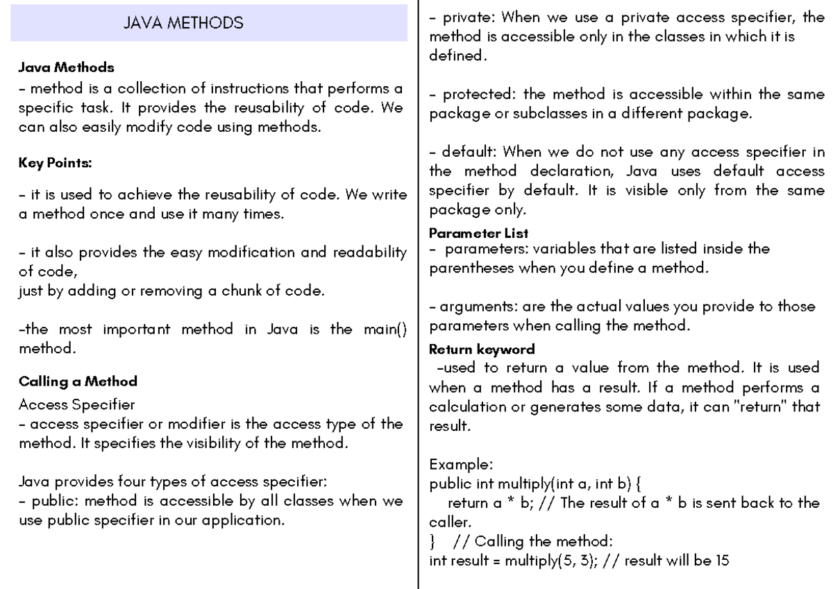 Lecture Java Methods - method is a collection of instructions that ...