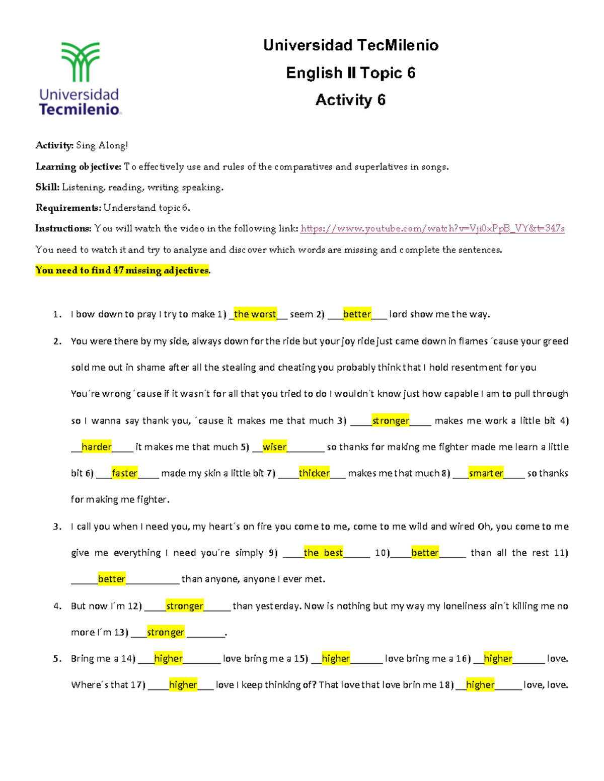 Inglés activity 6 - Ingles activity 6 actividad en clase. Tarea ...