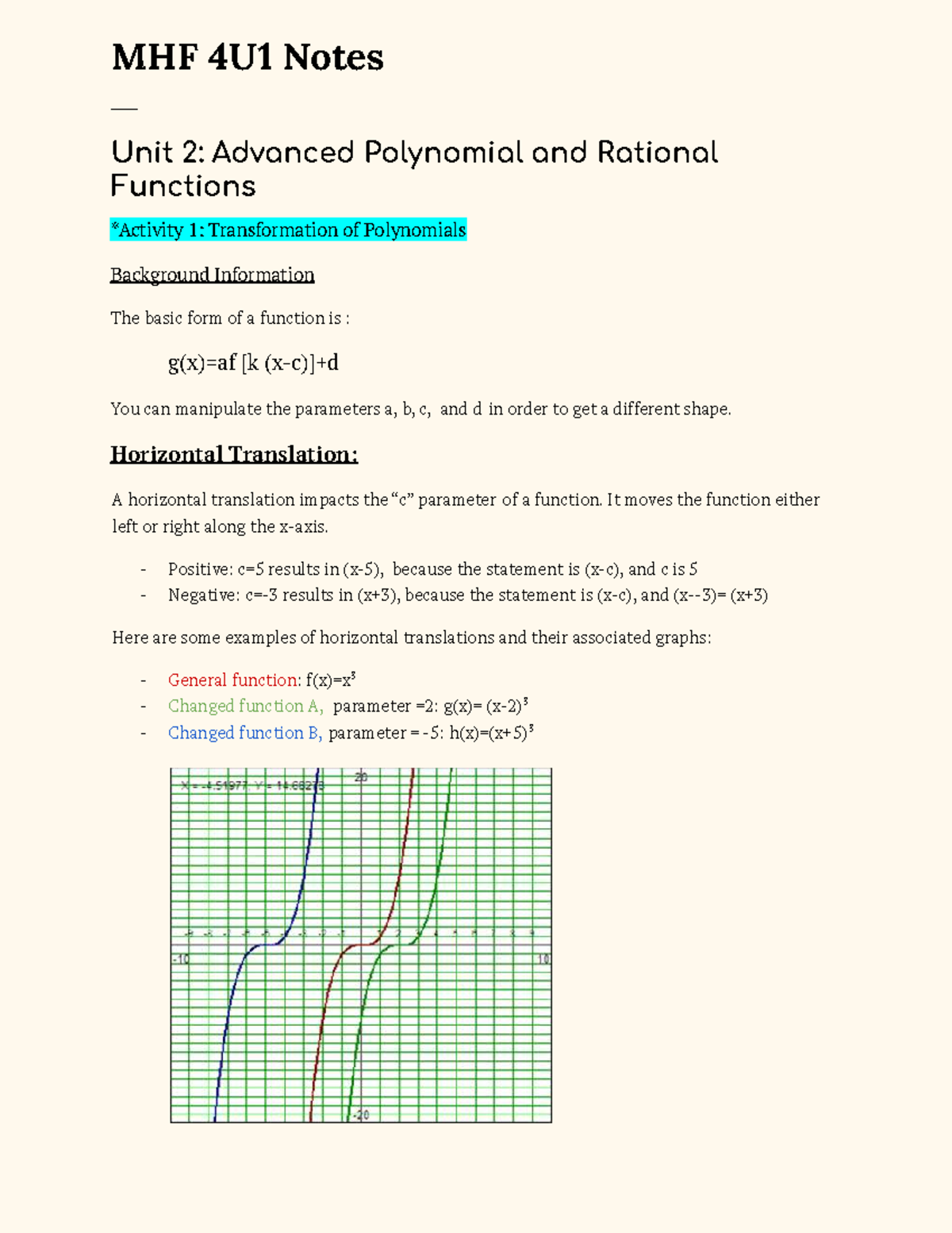 MHF 4U1 Unit 2 Notes: Advanced Polynomial & Rational Functions - Studocu