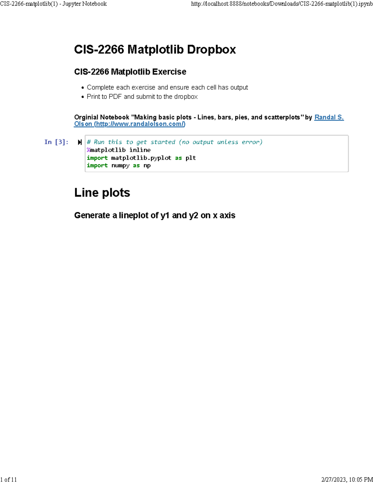 CIS-2266 Matplotlib Assignment: Creating Various Plot Types - Studocu