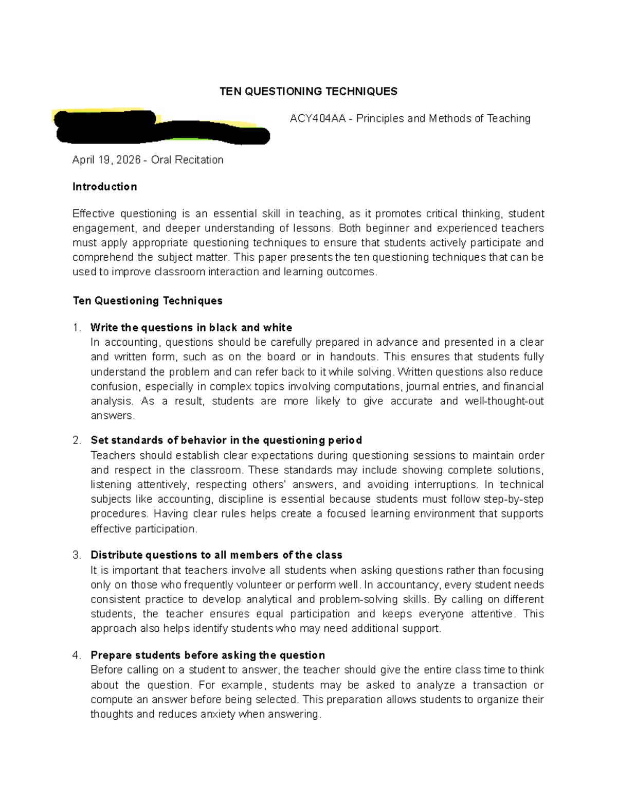 ACY404AA Principles & Methods: 10 Effective Questioning Techniques ...