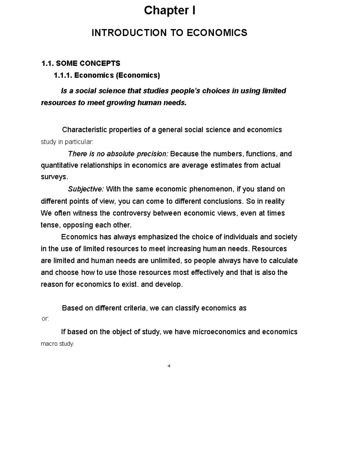 Note 1 - Economics Notes - Chapter I INTRODUCTION TO ECONOMICS 1. SOME ...
