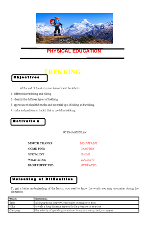 Lesson 6 - Camping - At the end of the discussion learners will be able ...