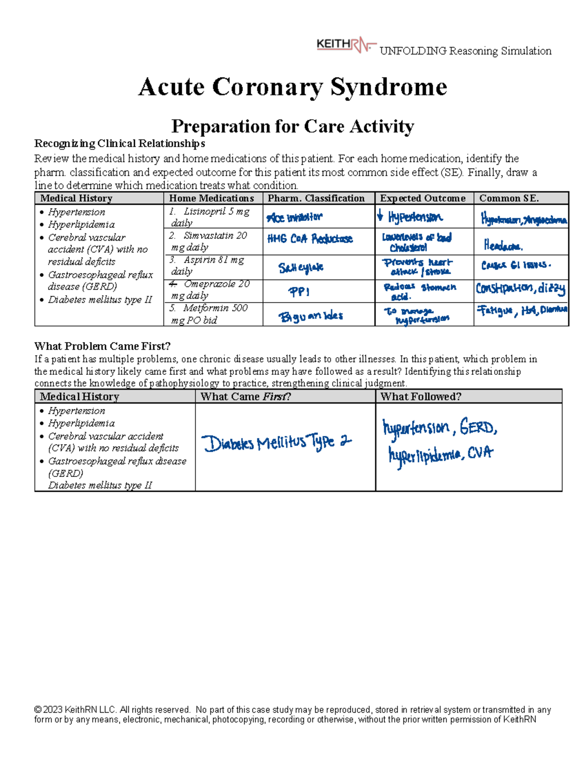UNFOLDING Reasoning Simulation: Acute Coronary Syndrome Case Study 1.30 ...
