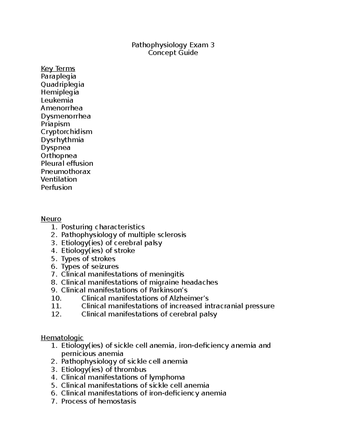 Pathophysiology Exam 3 Concept Guide for Nursing Students - Studocu