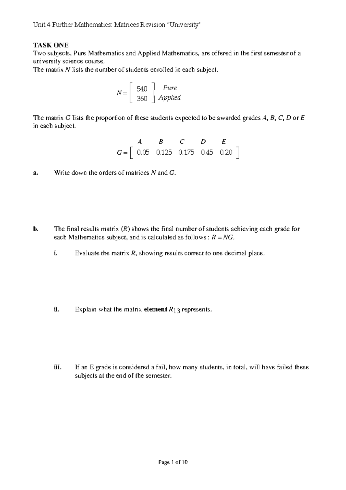 Unit 4 Further Mathematics: Matrices Revision SAC Notes - Studocu
