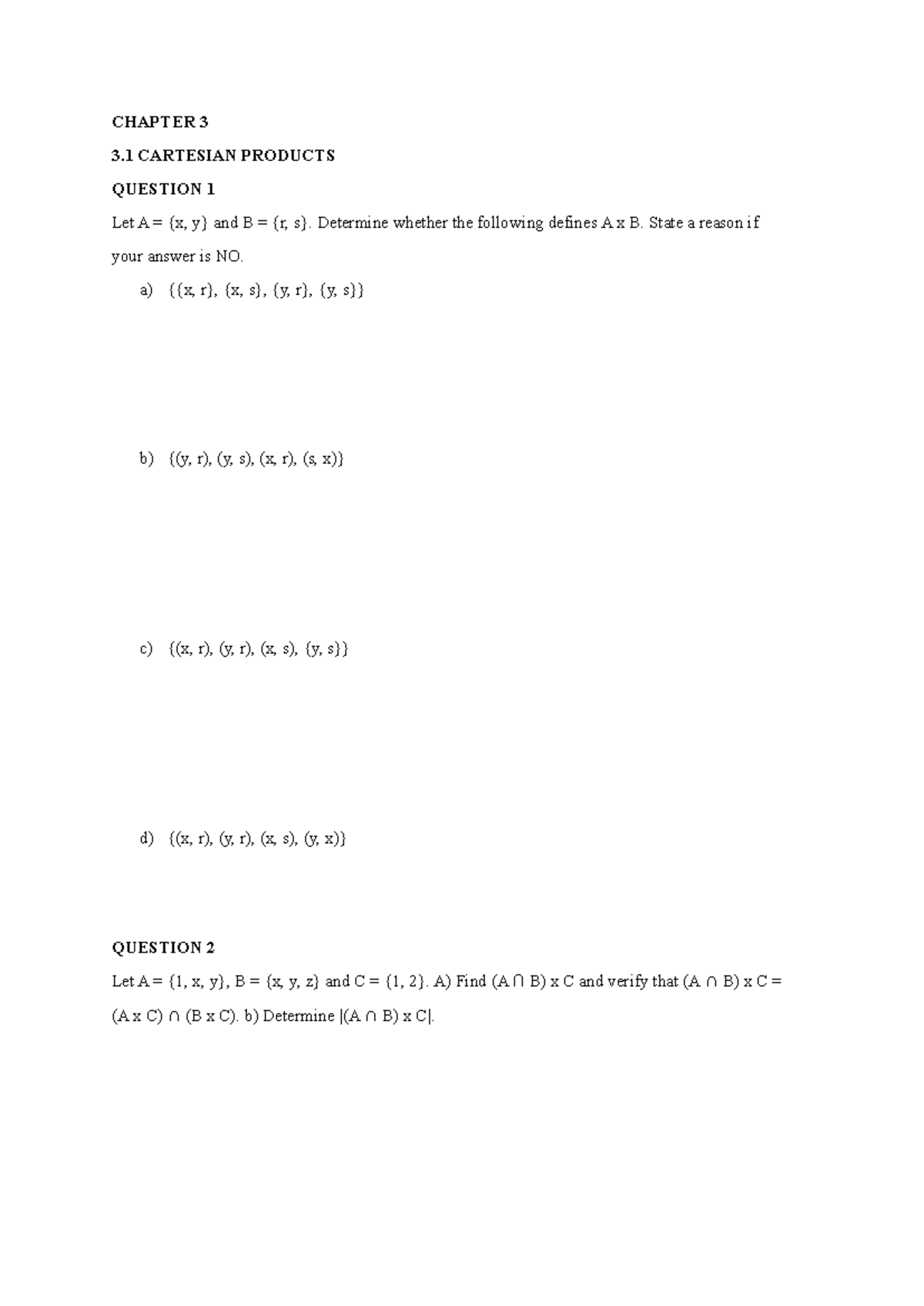 Tutorial CH 3: Cartesian Products & Relations Concepts - Studocu