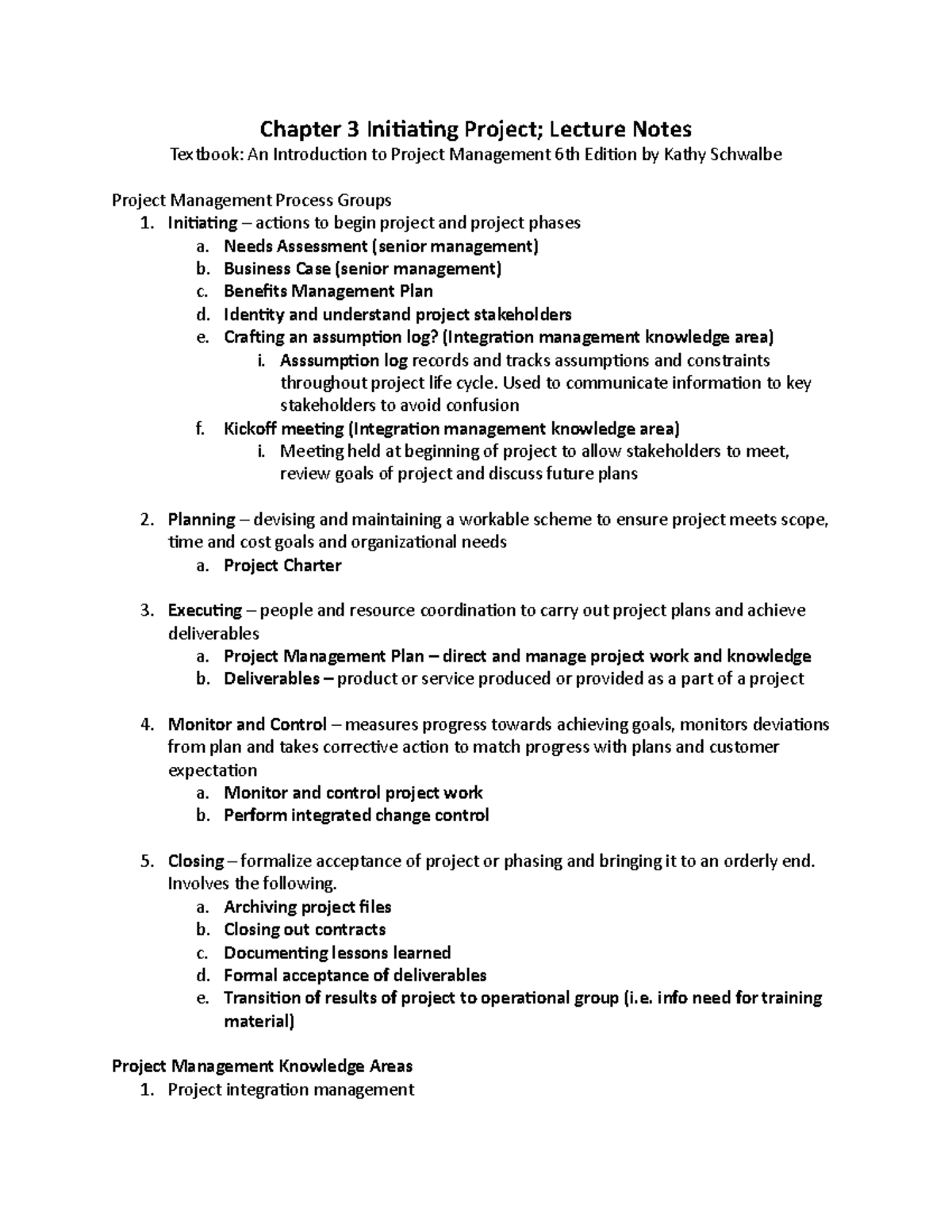 WEEK 3 Lecture Notes: Initiating Projects - Chapter 3 Initiating ...