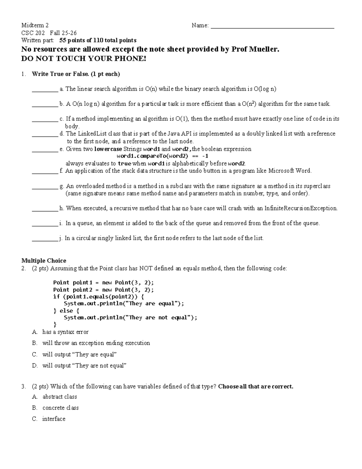 Midterm 2 CSC 202 Fall Exam Review and Practice Questions - Studocu