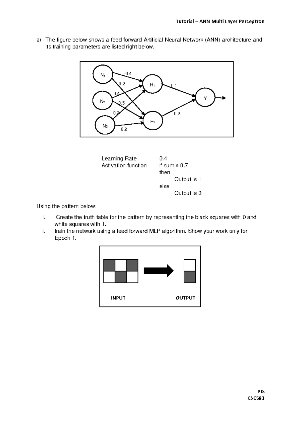 CSC Tutorial: Artificial Neural Network MLP Training Guide - Studocu