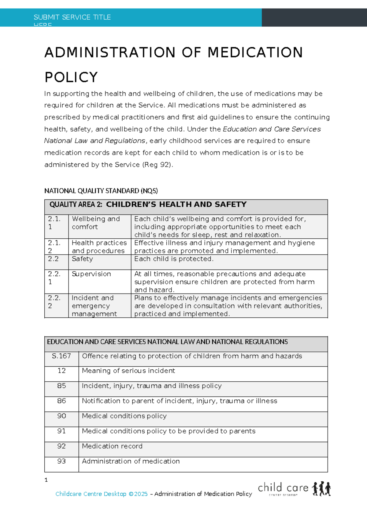 QA2 Administration of Medication Policy for Childcare Services - Studocu