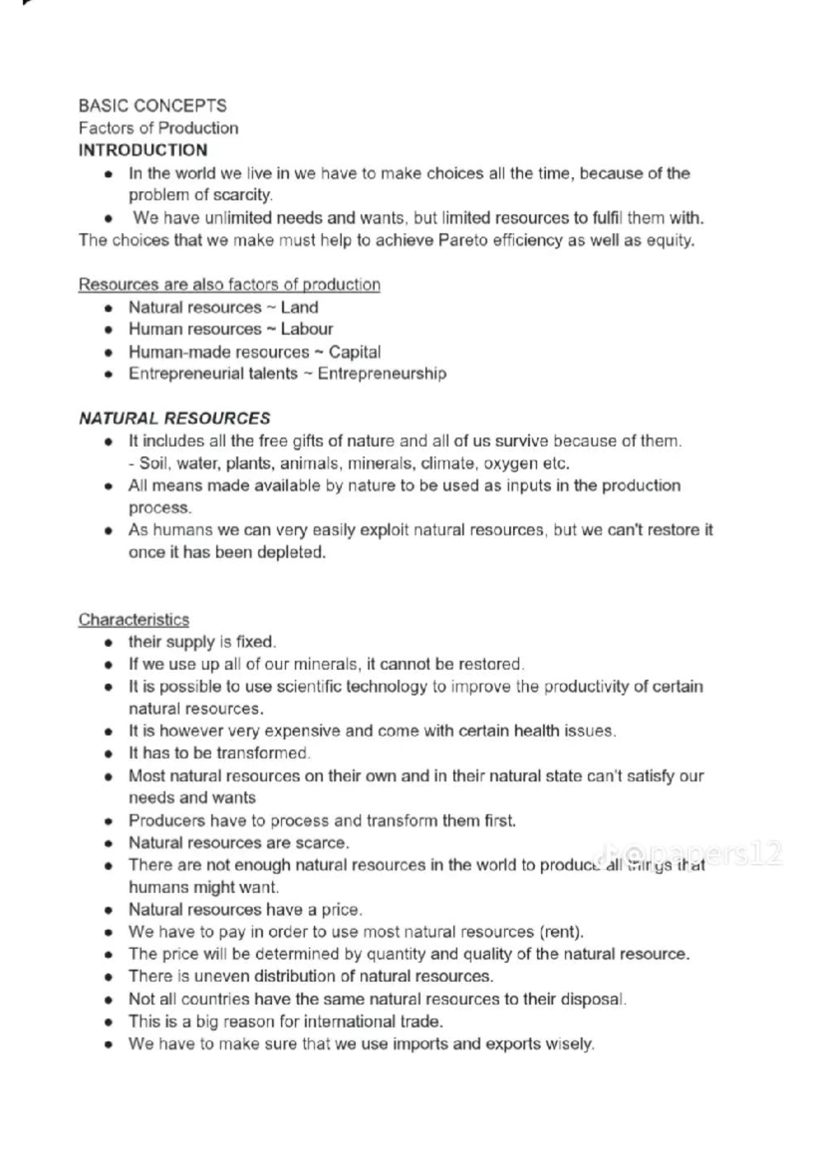 Economics term1 - BASIC CONCEPTS Factors of Production INTRODUCTION In ...