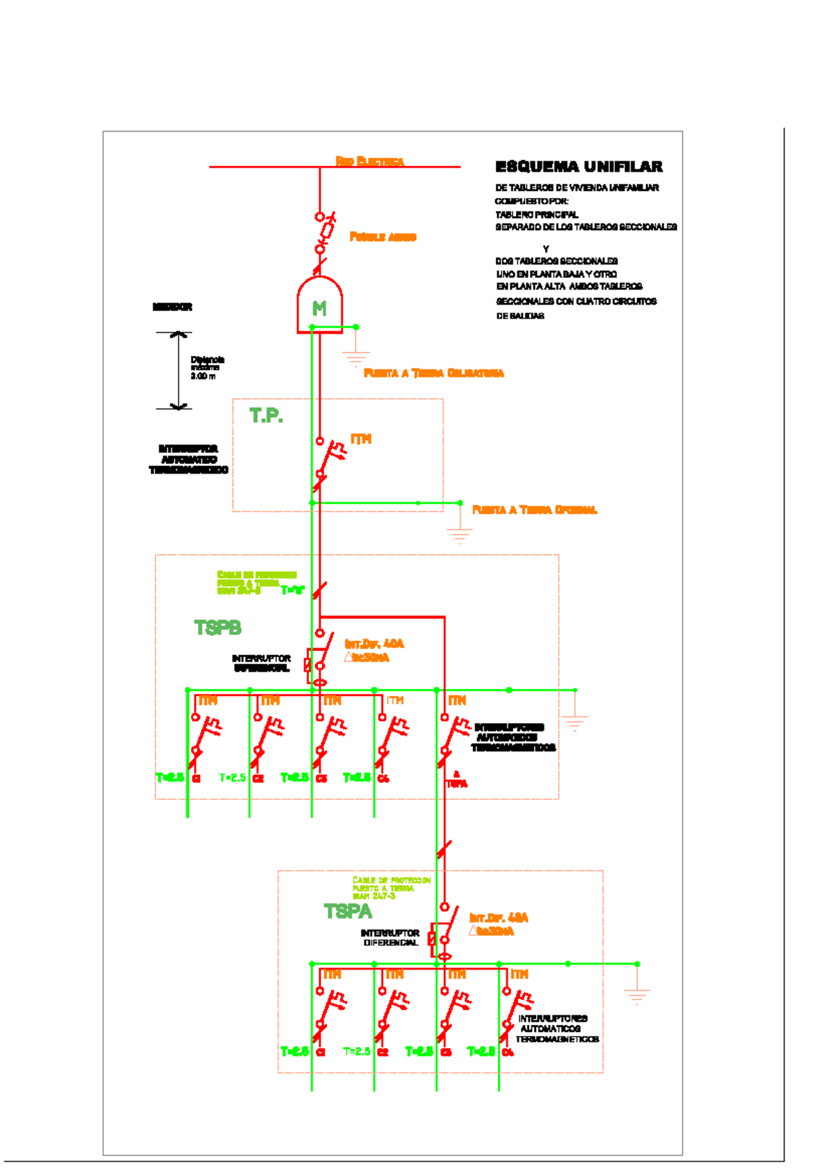 Esquema Unifilar de Tableros para Vivienda 2 Plantas - RED ELECTRICA - Document Preview