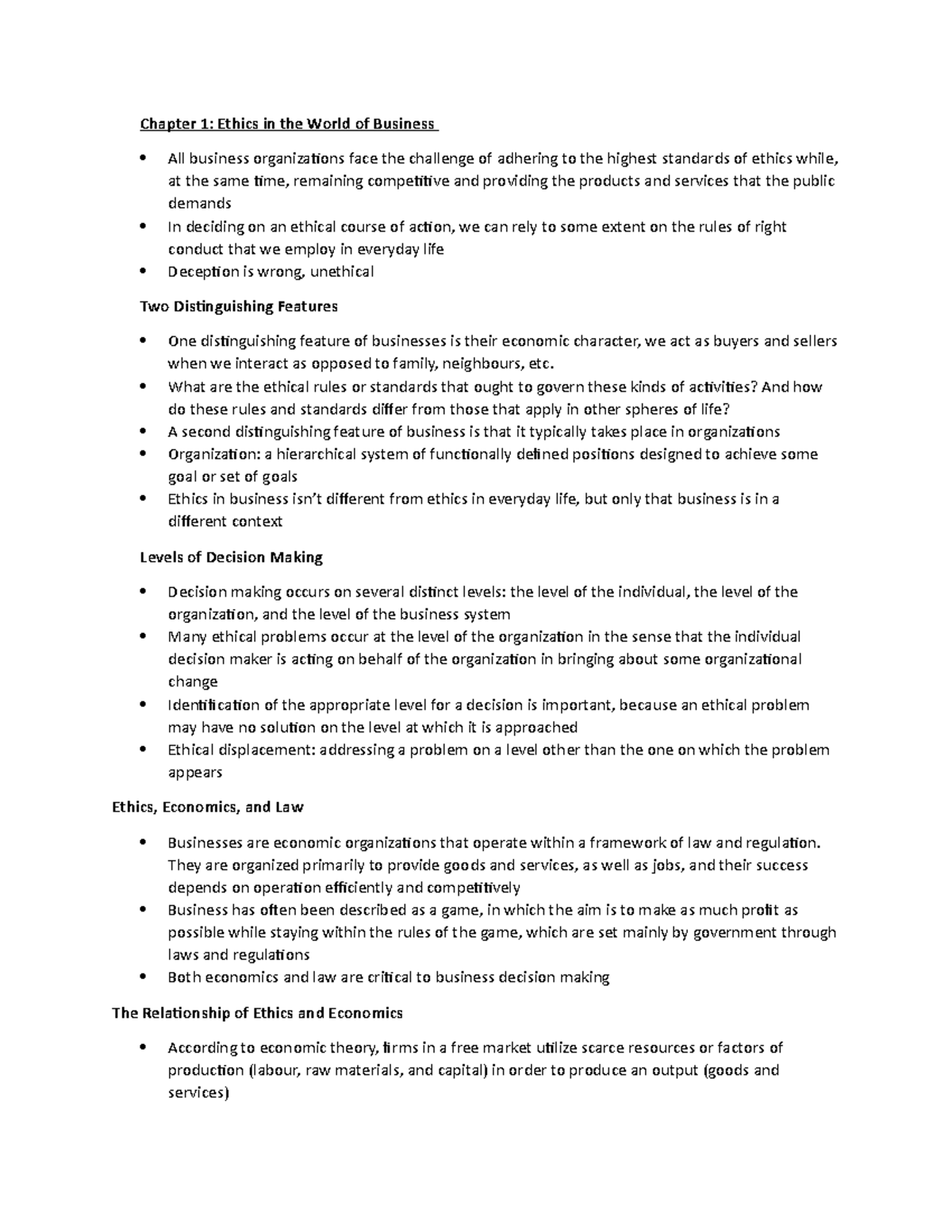 Chapter 1 Notes - Summary of Ethics in Business Conduct - Studocu