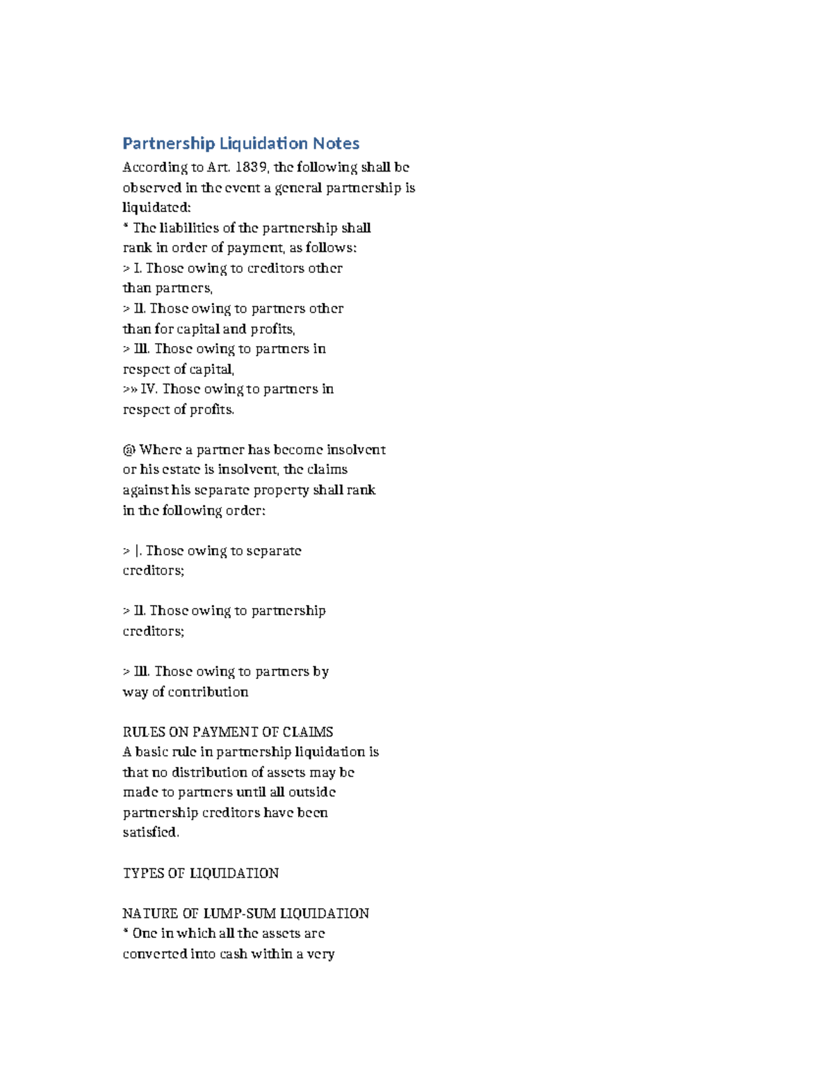 Partnership Liquidation Notes: Key Rules & Procedures - Studocu