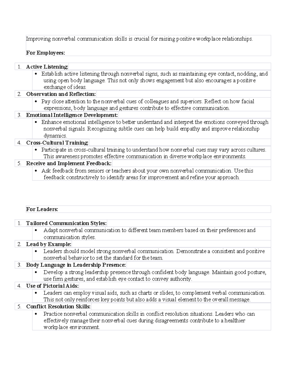 Enhancing Nonverbal Communication Skills for Positive Workplace ...