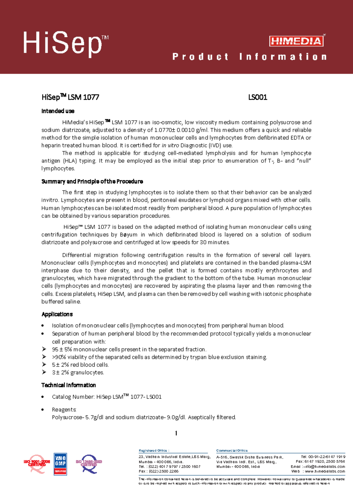 HiSep™ LSM 1077 Technical Information for LS001 Extraction Methods ...