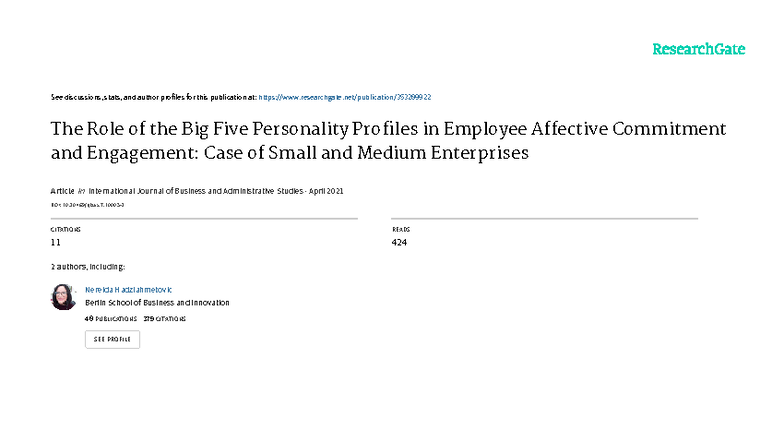 The Impact of Big Five Personality Traits on Employee Commitment ...