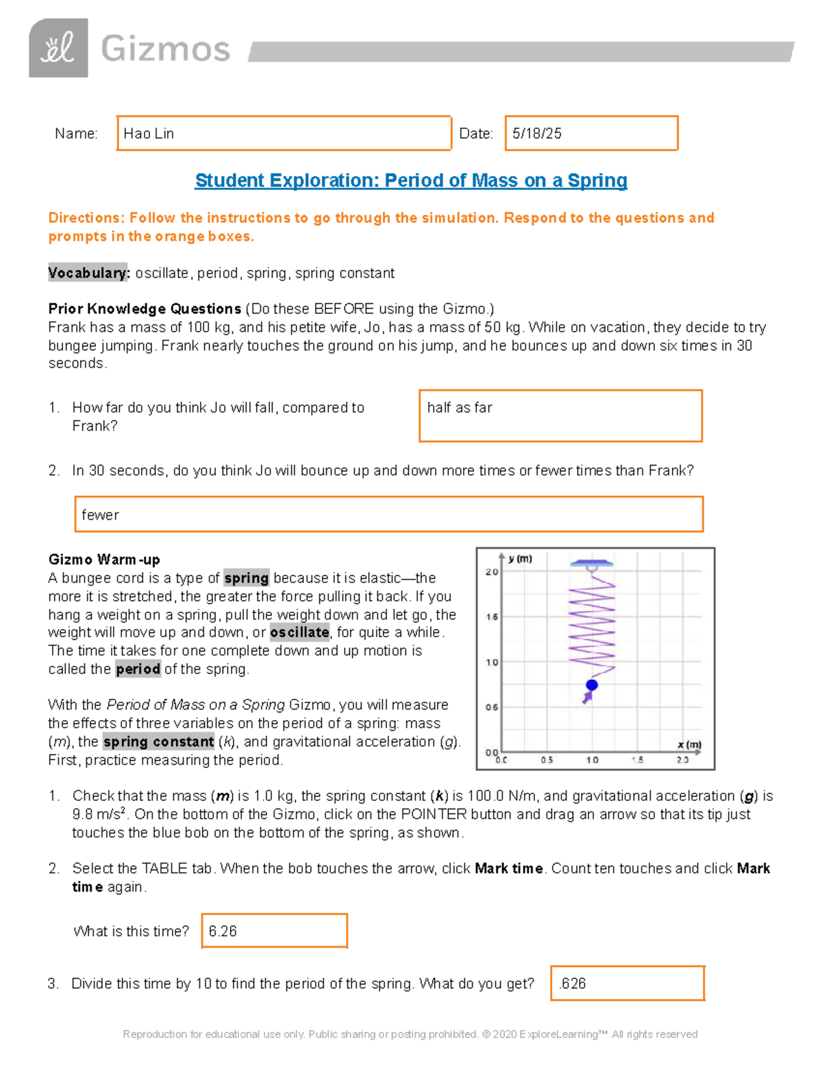 Copy of SE: Period of Mass on a Spring Exploration - Studocu