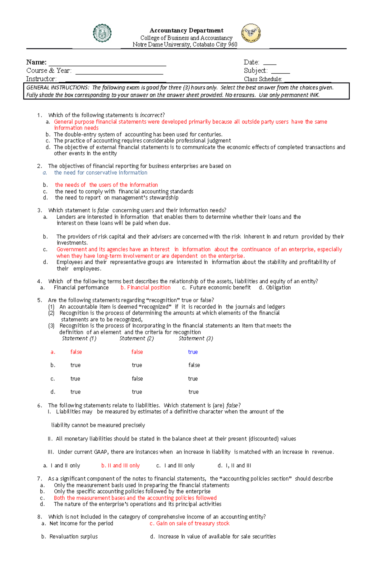 Drill Problems for FAR (Final Exam Review) - Practice Questions 2015 ...