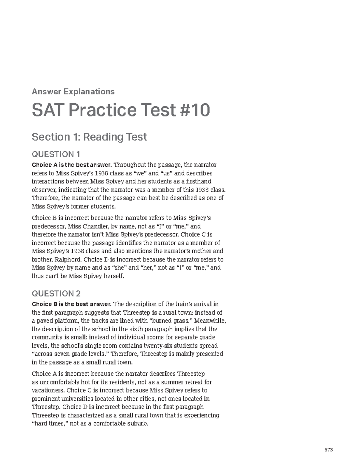 SAT Practice Test 10: Detailed Answer Explanations - Studocu