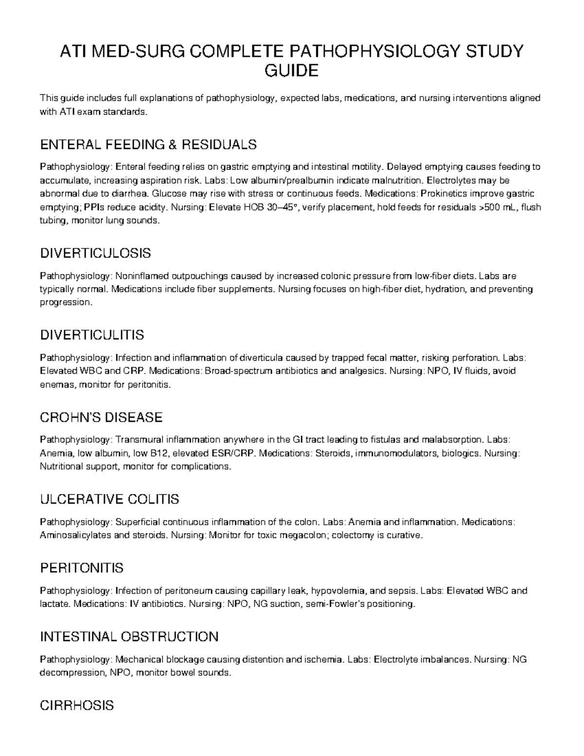 ATI Med Surg Complete Pathophysiology Study Guide - Studocu