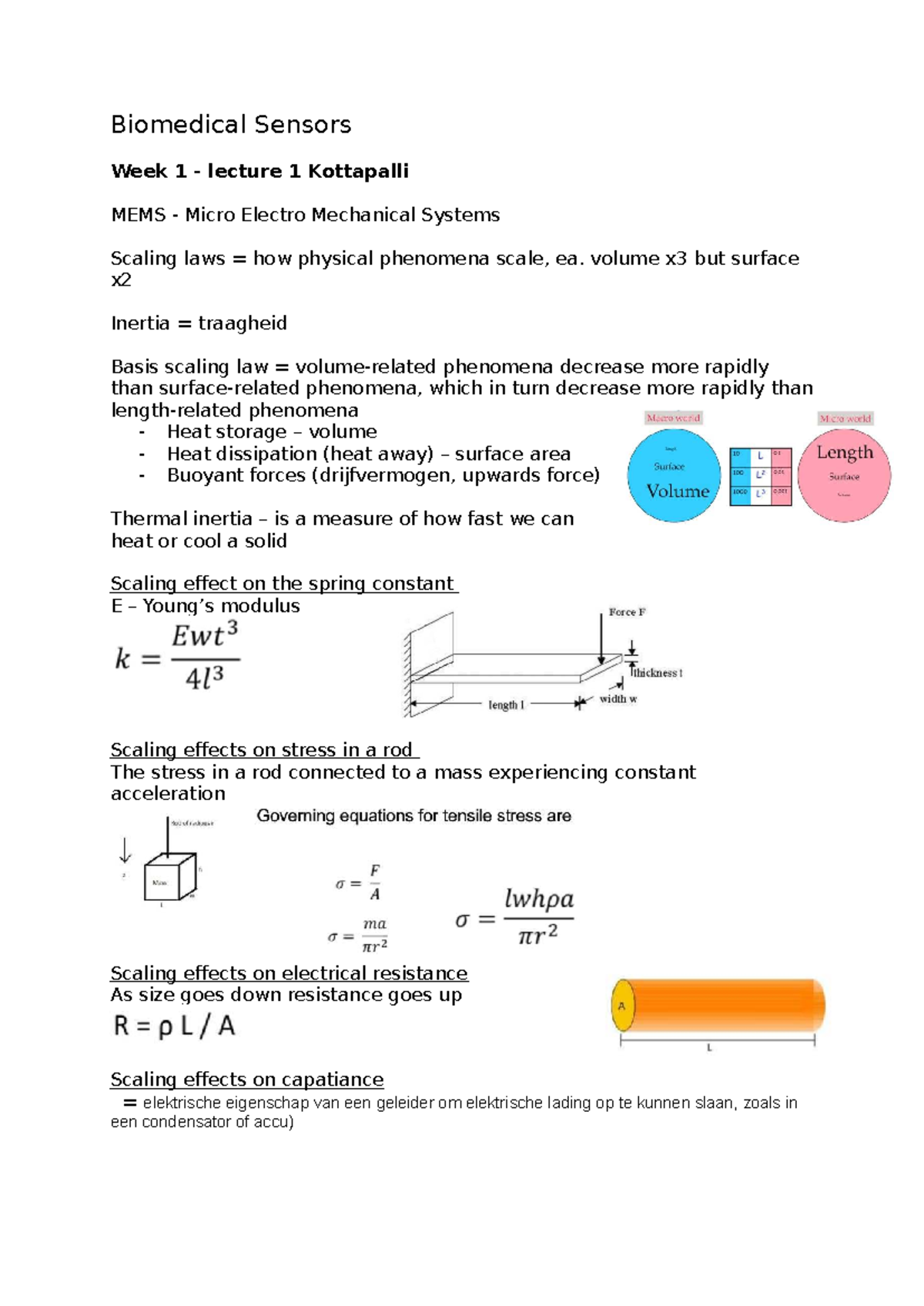 Biomedical Sensors Lecture Notes: Week 1 Overview on MEMS and Scaling ...