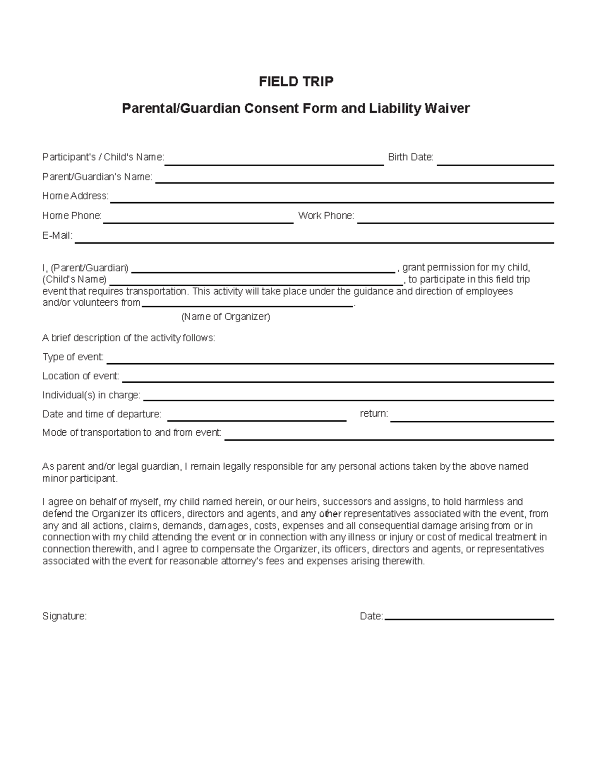 Field Trip Consent & Liability Waiver Form for Parents/Guardians - Studocu