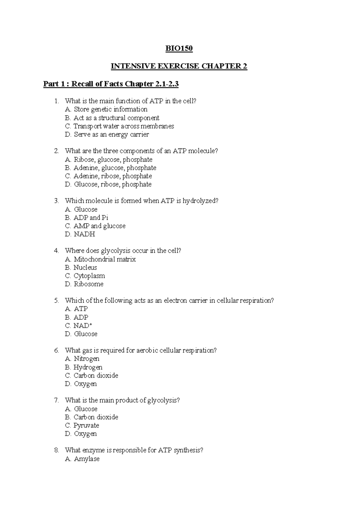 BIO150 Intensive Exercise Chapter 2 - Key Concepts and Answers - Studocu