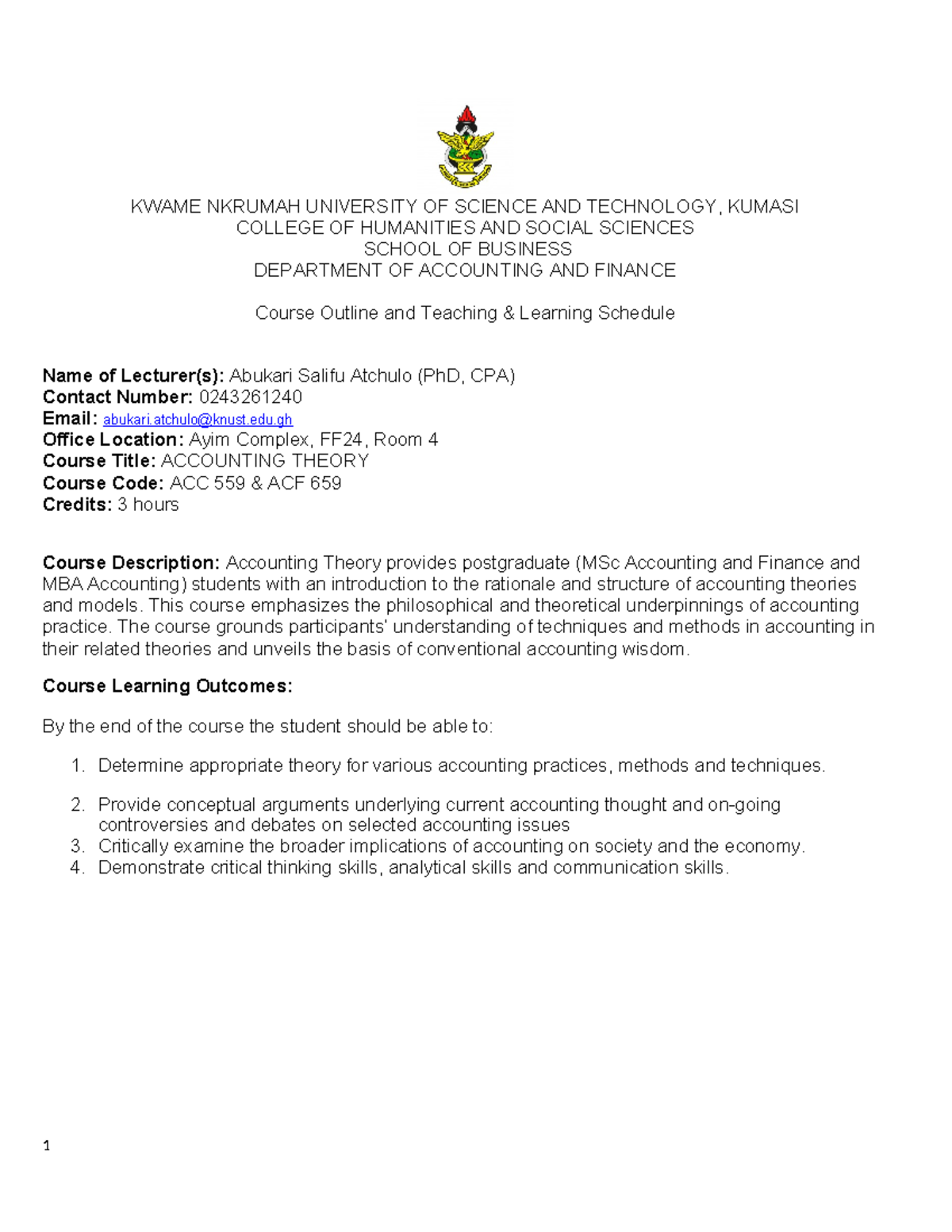 Course Outline ACC 559 & ACF 659: Accounting Theory for 2024 - Studocu